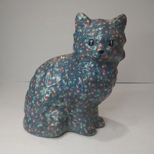 Vintage Floral Fabric Linen Cat Statue 10" 8 pounds Animal Decor *READ*